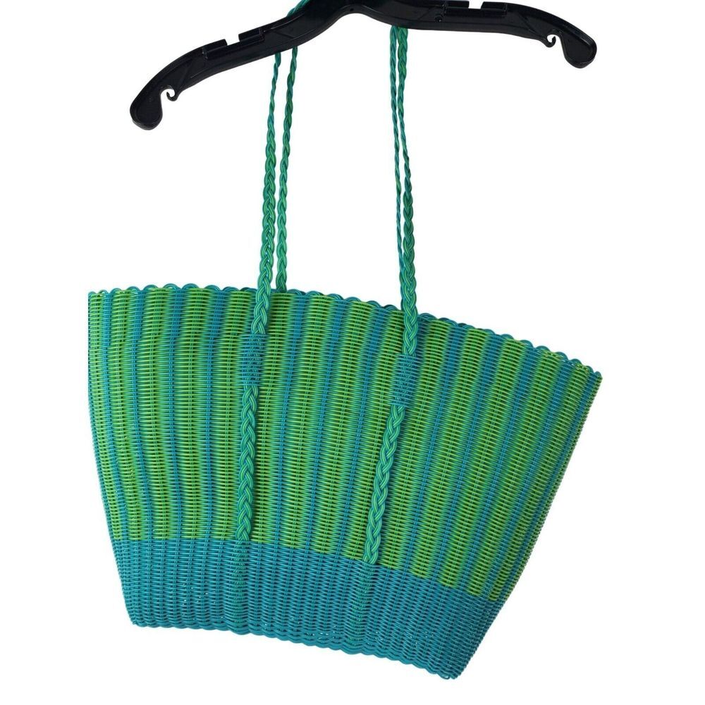 Women's Green Blue‎ Beach Basket Tote Shoulder Bag Lightweight